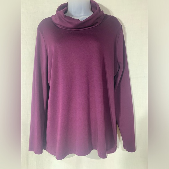 LL Bean Pima Cotton long sleeve Women's Purple Cowl Neck tee Size XL - Picture 1 of 10